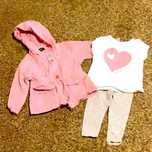 DKNY pink, gray, silver jacket and pant set. Size 12 months.